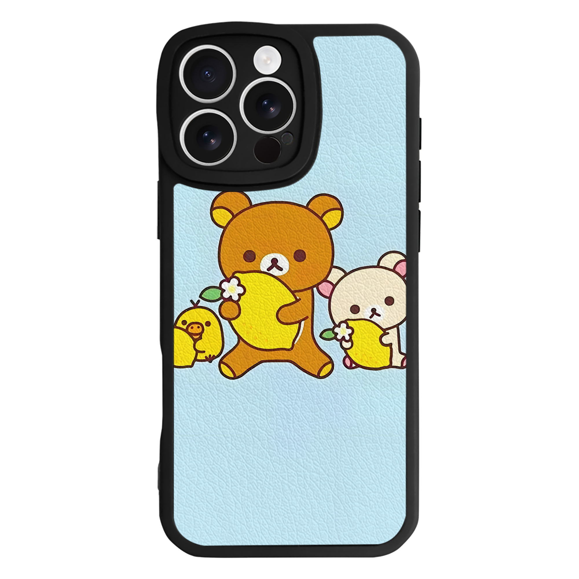 （画像用） リラックマ リラックマ キイロイトリ Rilakkuma Korilakkuma Kiiroitori 【iPhone 16シリーズ対応】シリコンスマホケース（レザー調） 材質：シリコン